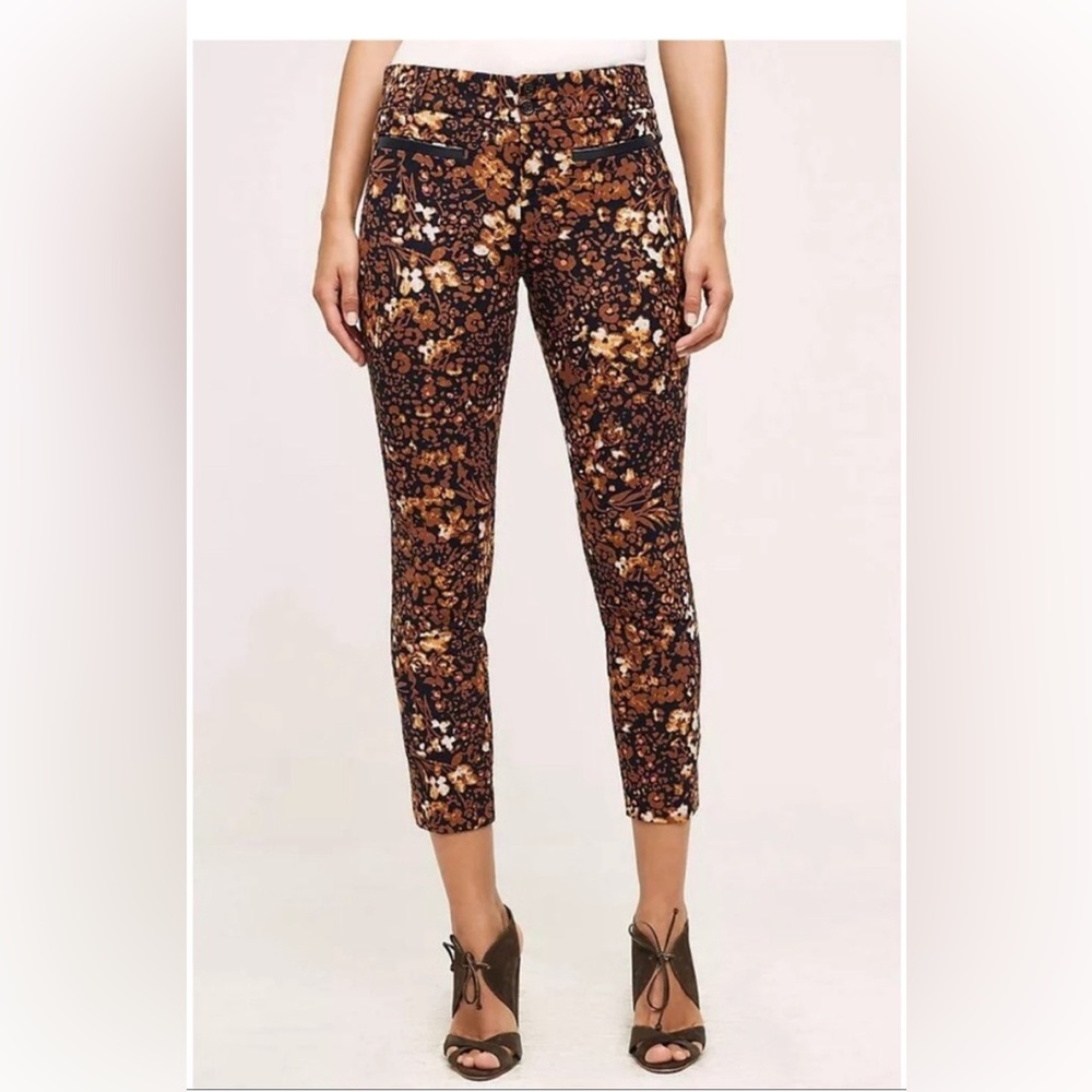 Anthropologie Women’s Pants Size 2 Floral Essential Slim Flat Front Stretch